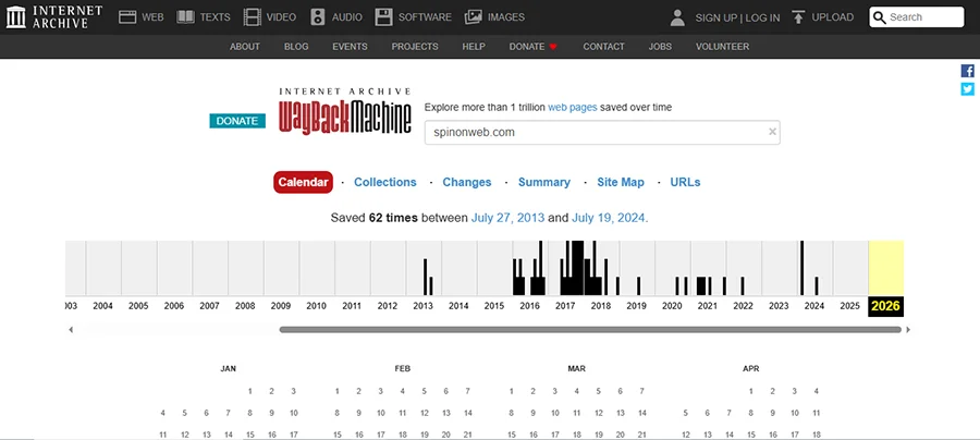 Show options like calendar, collections, and changes