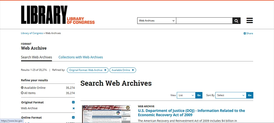 The Library of Congress Web Archives