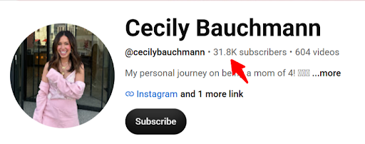 Her YouTube channel is currently around