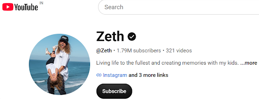 His YouTube channel is listed at around